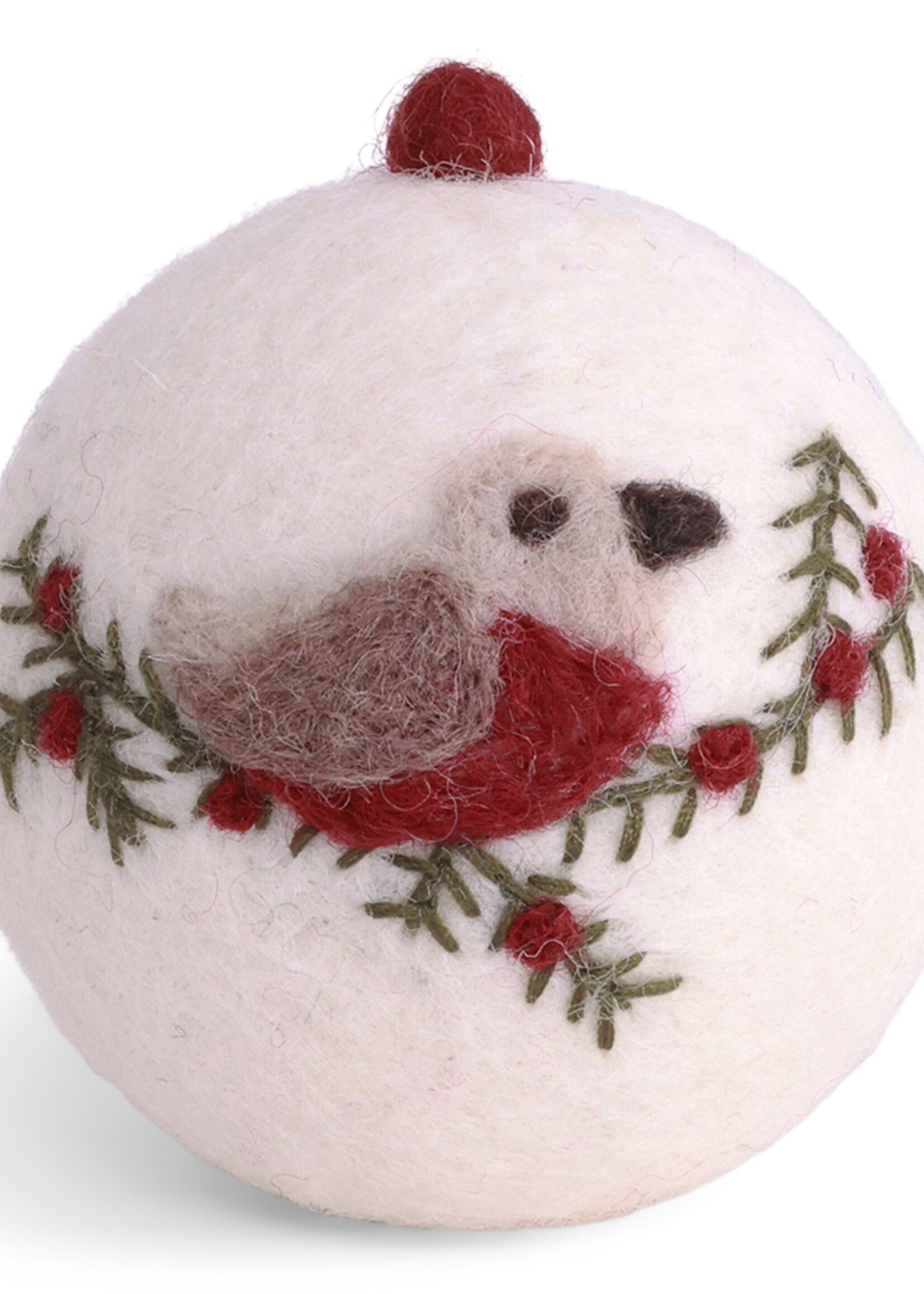 Gry & Sif Gry & Sif Weihnachtskugel weiß mit Vogel, 6 cm