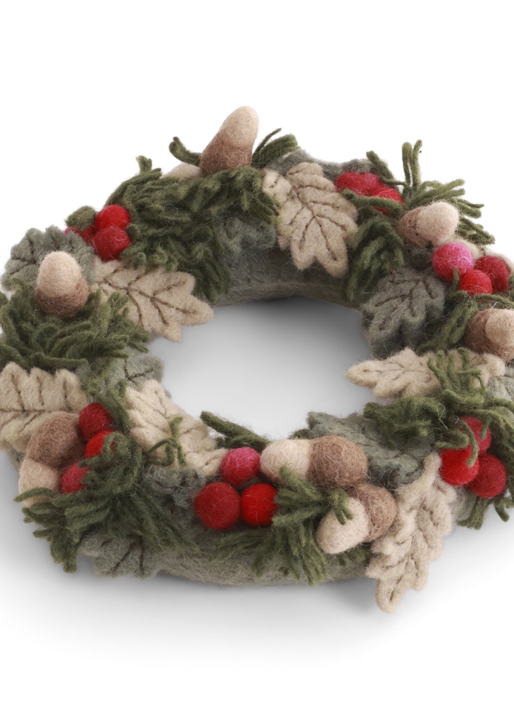 Gry & Sif Gry & Sif Weihnachtskranz mit roten Beeren, Blättern und Eicheln, 20 cm