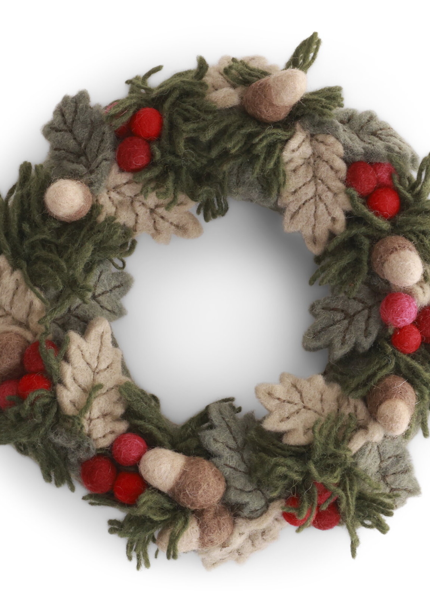 Gry & Sif Gry & Sif Weihnachtskranz mit roten Beeren, Blättern und Eicheln, 20 cm