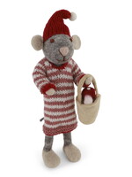 Gry & Sif Gry & Sif Mittlere Maus Mädchen grau im Kleid mit Pilz im Eimer