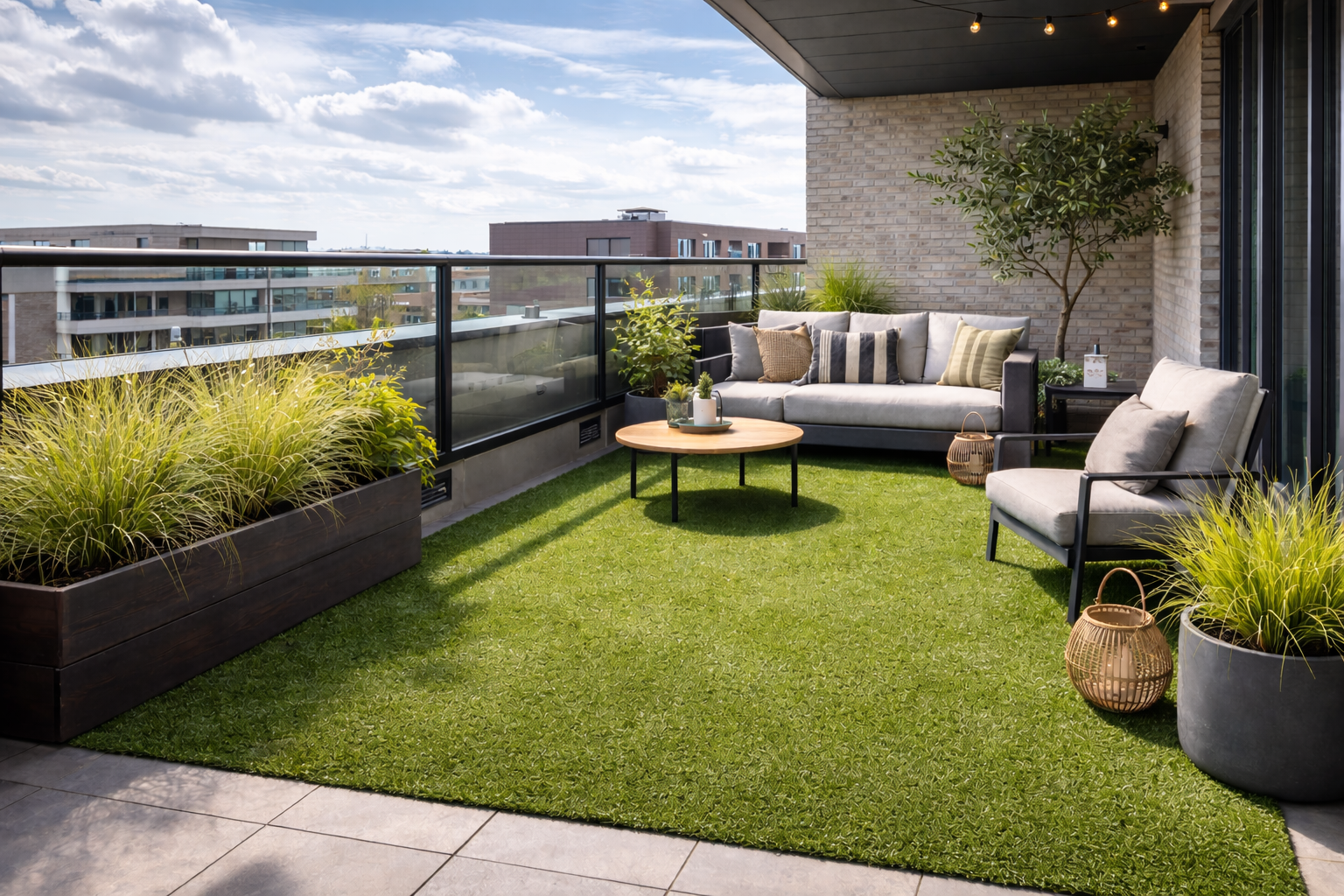 Kunstgras op het balkon