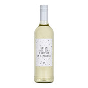 Fles etiket met tekst Tijd om weer eens te proesten en te proosen