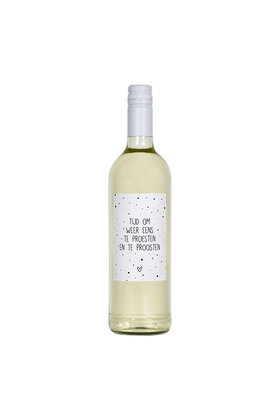 Fles etiket met tekst Tijd om weer eens te proesten en te proosen