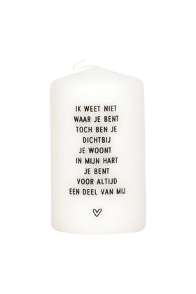 Kaars met gedicht 'Ik weet niet waar je bent...'
