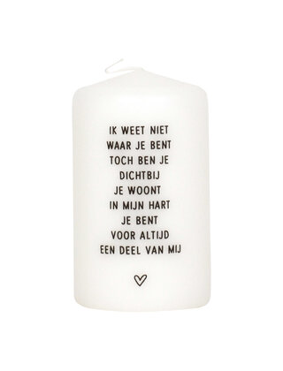Kaars met gedicht 'Ik weet niet waar je bent...'