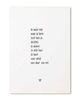 Kaart gedicht Ik weet niet waar je bent