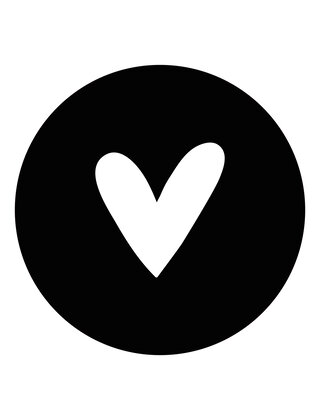 Muurcirkel (binnen) zwart met wit hart - in 3 formaten