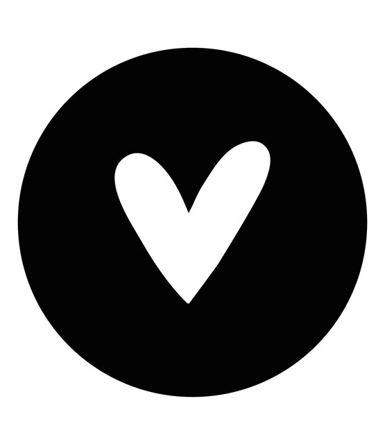 Muurcirkel zwart met wit hart  - voor binnen