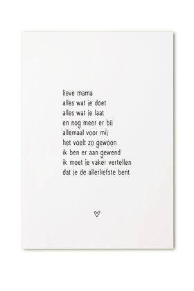 Kaart met gedicht 'Lieve mama...'