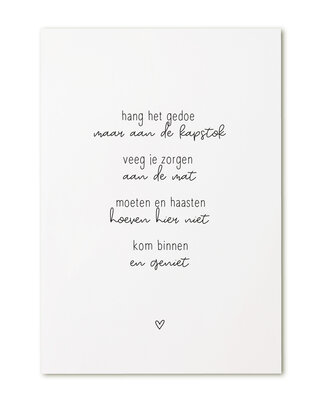 Kaart met gedicht 'Kom binnen en geniet..'