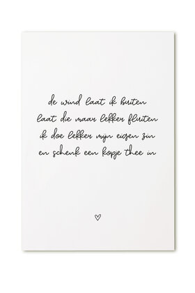 Kaartje met tekst 'De wind laat ik buiten..'
