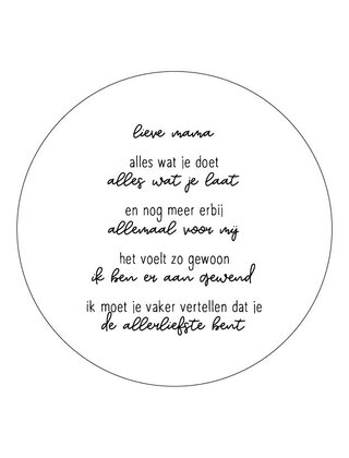 Muurcirkel (binnen) wit met gedicht 'Lieve mama..' - 20cm