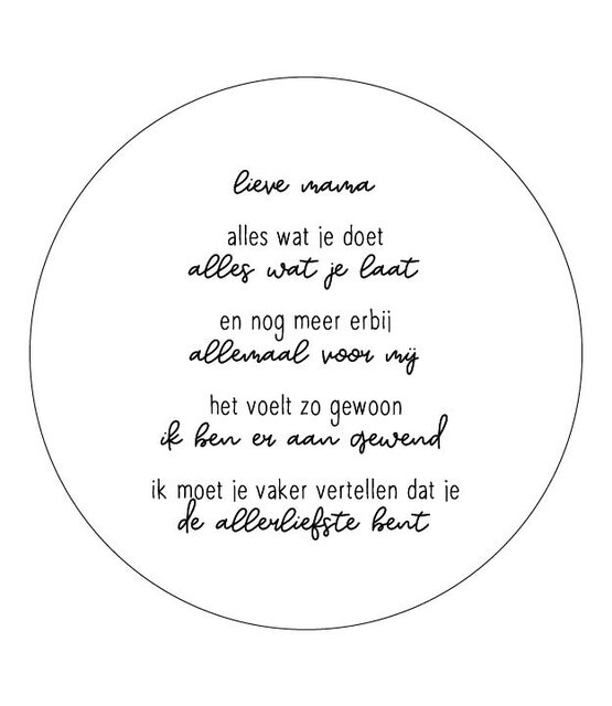 Muurcirkel wit met gedicht 'Lieve mama..'
