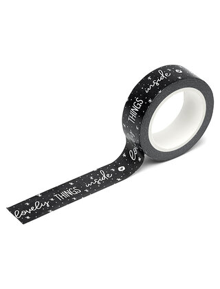 Masking tape zwart met witte tekst Lovely things inside