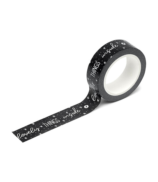 Masking tape zwart met witte tekst Lovely things inside