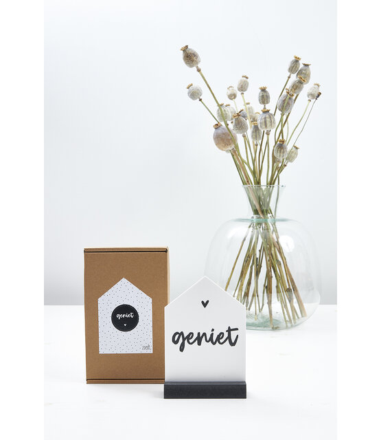Huisje met tekst Geniet in cadeauverpakking