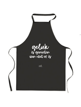 Schort met tekst 'Geluk is genieten van wat er is'