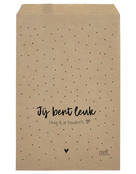 Cadeauzakjes set van 5 met dots en tekst Jij bent leuk... 15x22 cm