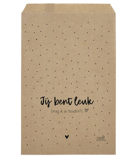 Cadeauzakjes set van 5 met dots en tekst Jij bent leuk... 15x22 cm