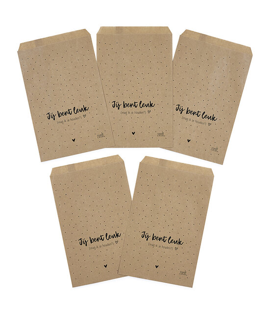 Cadeauzakjes set van 5 met dots en tekst Jij bent leuk... 15x22 cm