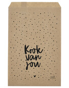 Cadeauzakjes set van 5 met dotsen tekst Kook van jou 15x22 cm