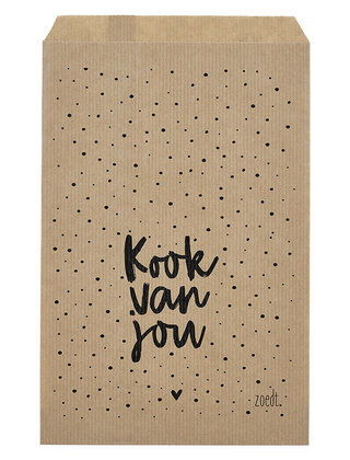 Cadeauzakjes set van 5 met dots en tekst Kook van jou