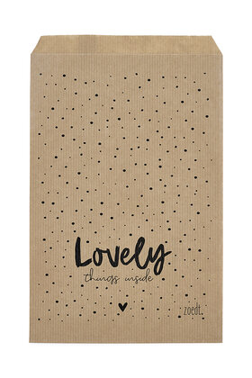 Cadeauzakjes set van 5 met dots en tekst Lovely things inside