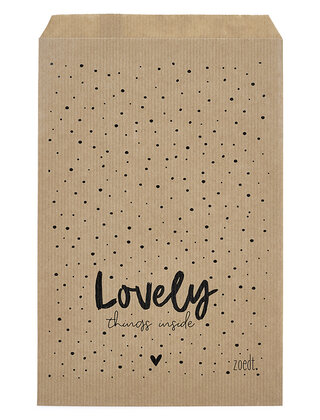 Cadeauzakjes set van 5 met dots en tekst Lovely things inside