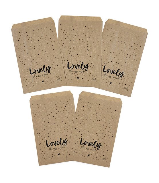 Cadeauzakjes set van 5 met dots en tekst Lovely things inside 15x22 cm