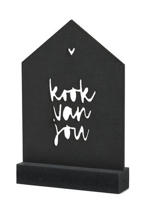 Zwarte houten kaart huisje met standaard - Kook van jou