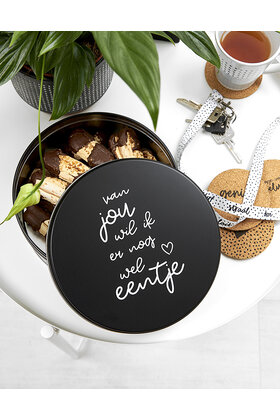 Koektrommel zwart wit met tekst 'Van jou wil ik er nog wel eentje'