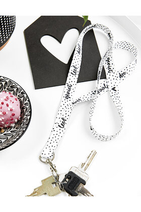 Keycord / sleutelhanger zwart wit met tekst