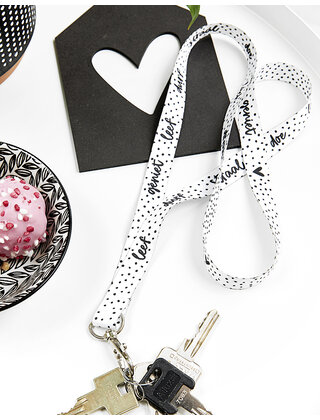 Keycord / sleutelhanger zwart wit met tekst