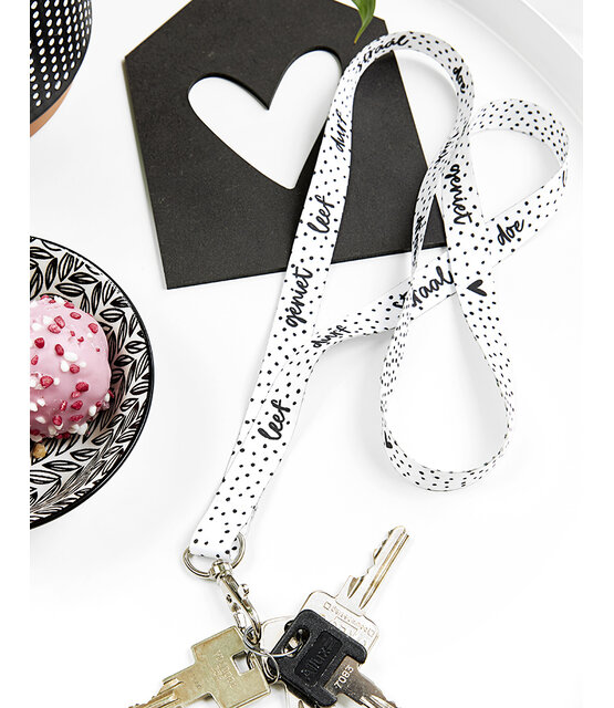 Keycord / sleutelhanger zwart wit met tekst