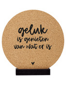 Poster kurk | Muurcirkel met tekst 'Geluk is genieten van wat er is' 20 cm