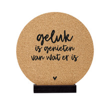 Poster kurk | Muurcirkel met tekst 'Geluk is genieten van wat er is' 20 cm