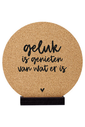 Poster kurk | Muurcirkel met tekst 'Geluk is genieten van wat er is'