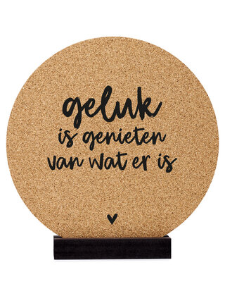 Poster kurk | Muurcirkel met tekst 'Geluk is genieten van wat er is'