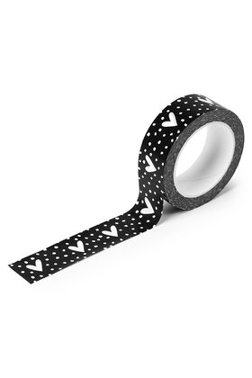 Masking tape zwart met wit hart en dots patroon