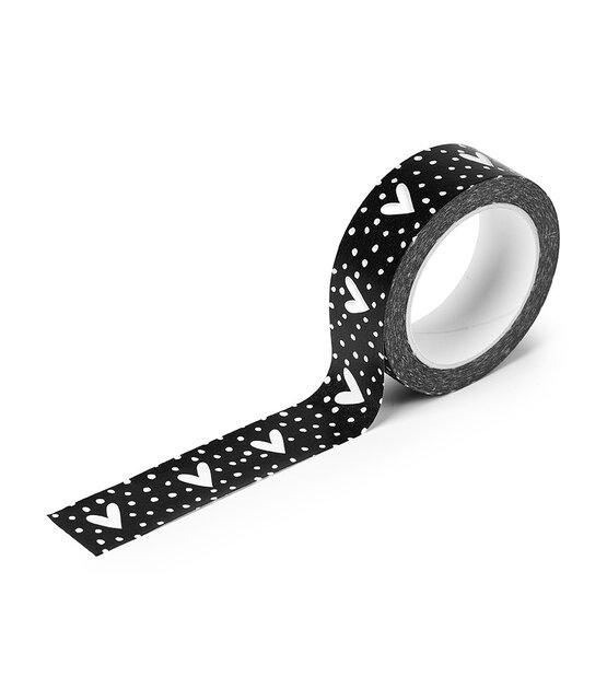 Masking tape zwart met wit hart en dots patroon