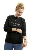 Zwarte sweater met tekst 'Mag ik bij jou in je trui?'