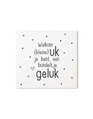 Minikaartje Welkom kleine uk, je bent een budeltje geluk Minikaartje Welkom kleine uk, je bent een budeltje geluk
