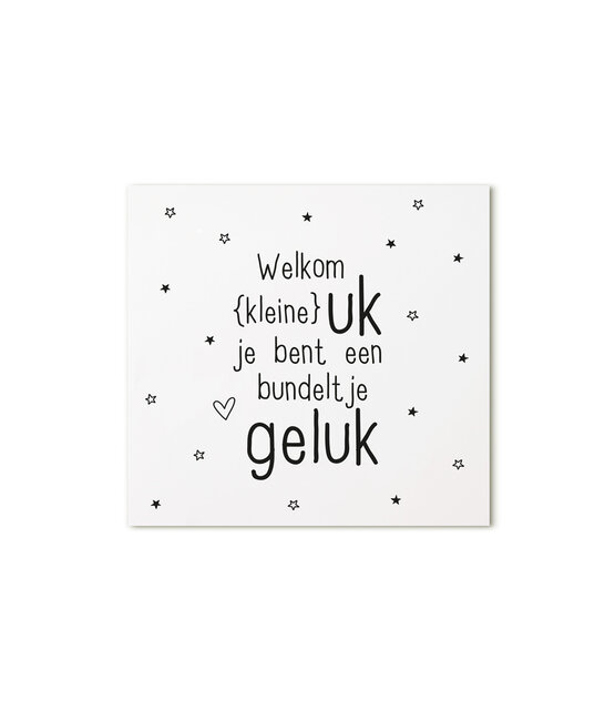 Minikaartje Welkom kleine uk, je bent een budeltje geluk Minikaartje Welkom kleine uk, je bent een budeltje geluk
