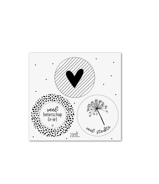 Setje van 3 cadeaustickers zwart wit - thema sterkte Setje van 3 cadeaustickers zwart wit - thema sterkte
