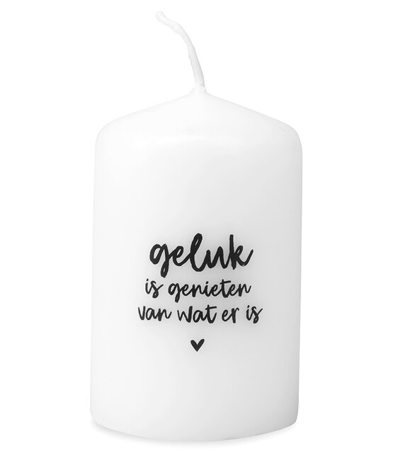 Mini kaarsje met tekst Geluk is genieten van wat er is Mini kaarsje met tekst Geluk is genieten van wat er is