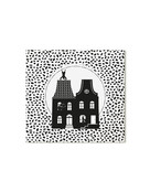 Minikaartje wit Sinterklaas grachtenpanden dots patroon