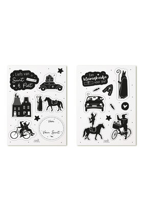 Sinterklaas cadeaustickers zwart wit