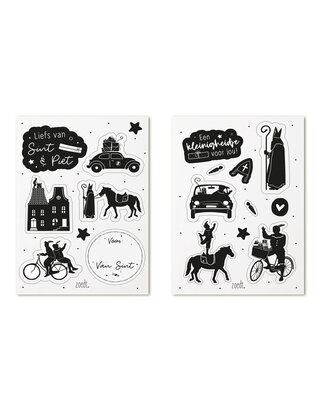 Sinterklaas cadeaustickers zwart wit