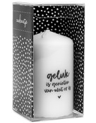 Cadeau: mini kaars Geluk is genieten van wat er is in cadeauverpakking