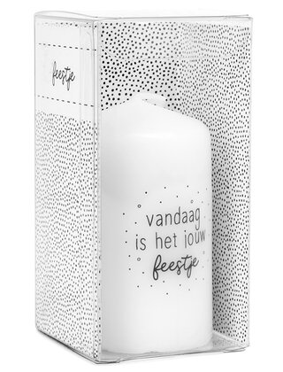 Cadeau: mini kaars 'Vandaag is het jouw feestje' in cadeauverpakking